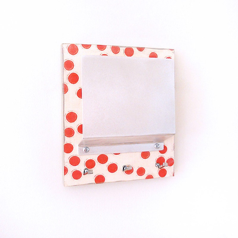Office Organizer l Mail Holder Office POLKA: modern wall mount letter holder dots circles organizer key holder red metal