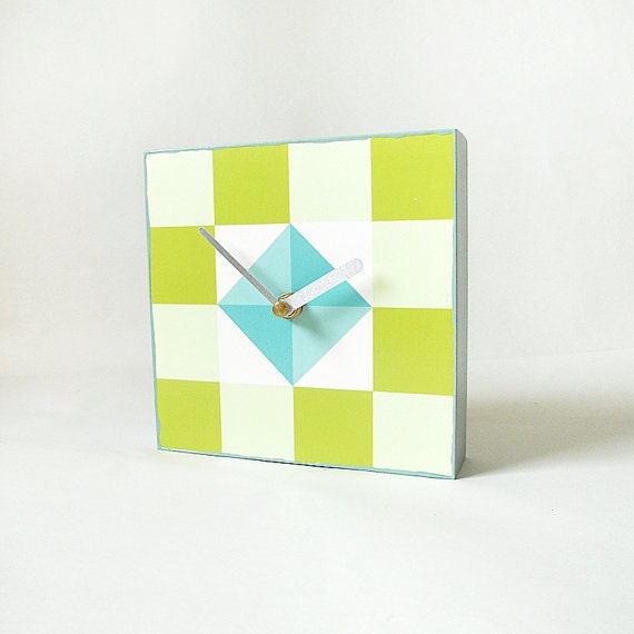 Nautical Home Decor l Clock Art Block l  AHOY Blue Green Yellow Geometric Beach Cottage