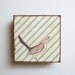 Mockingbird with Green Stripes 5x5 art block on wood nature bird pattern gray red tile studio