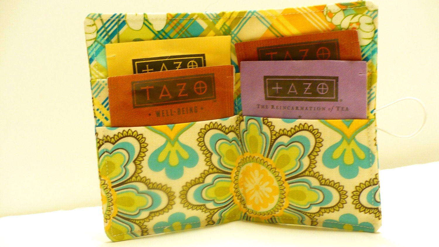 Tea Bag Holder Wallet - Michael Miller Vintage Paisley Limeade - Ready to Ship