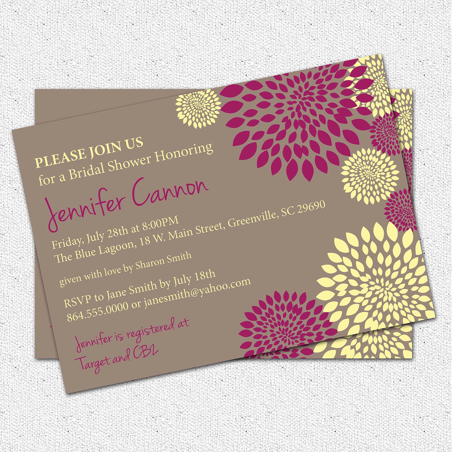 Bridal Shower or Baby Shower Invitation Printable,  Floral you pick colors, CUSTOM, Modern, DIY Digital File