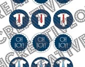 Printable Little Man Cupcake Toppers or Favor Tags Baby Shower Onesies and Neck Ties Navy DIY Digital file