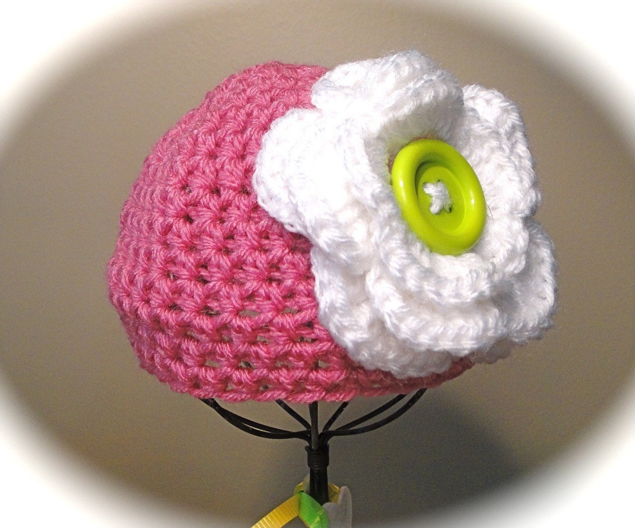 Baby Girl Hat Crochet -Flower and Button -Photo Prop - Design Your Own Hat -Newborn to Toddler