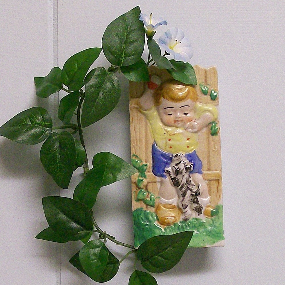 little Boy with Dog Wall Pocket