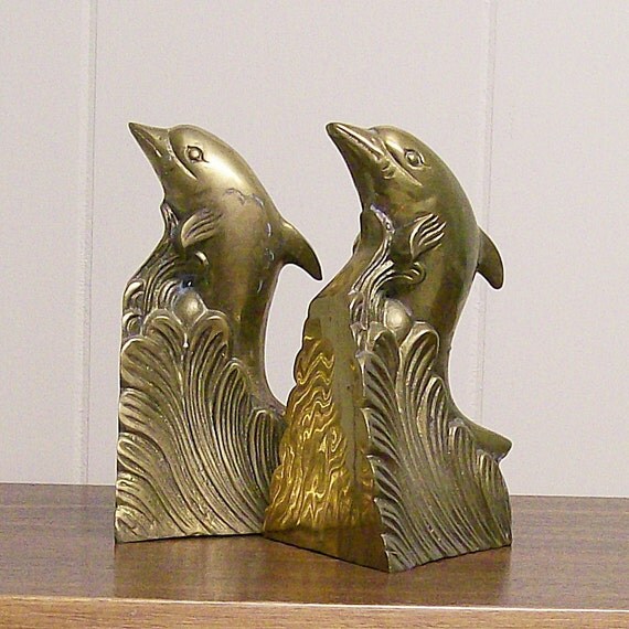 Brass Dolphins Vintage Bookends by VintageShelfAndWall on Etsy