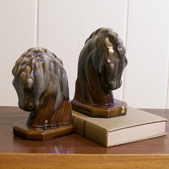 Vintage Bookends Ceramic Horse Head by VintageShelfAndWall on Etsy
