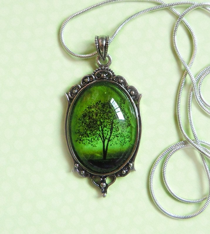 Emerald Bewitched -- Wearable Art Cameo Necklace---Mothers Day Gift
