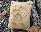 CLEARANCE SALE - Primitive Patriotic Americana July 4 Pillow - Hand Embroidered Stitchery
