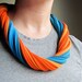 Orange and Blue Pops of Color Recycled T-shirt Scarf Necklace