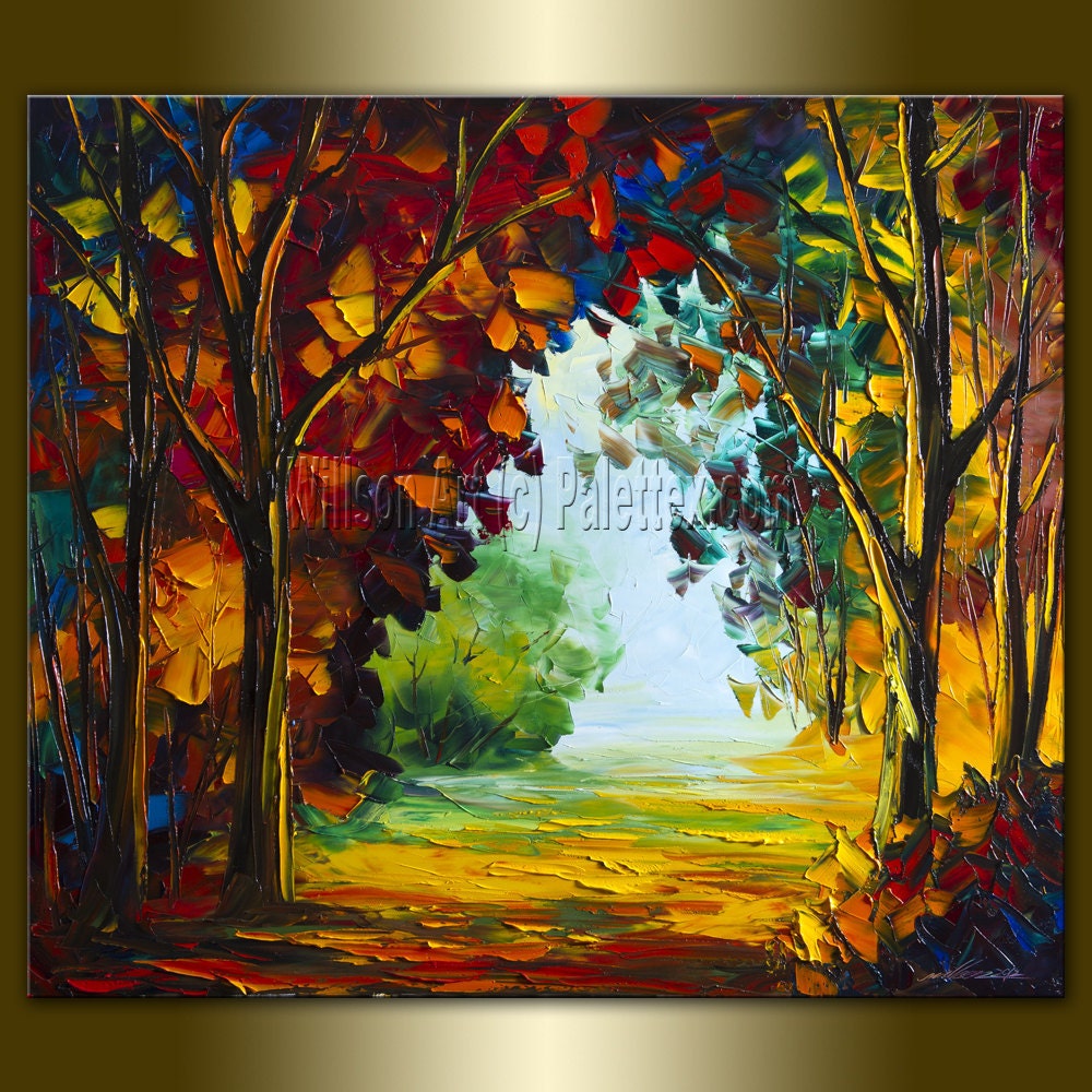 Original Textured Palette Knife Landscape Painting Oil on Canvas Contemporary Modern Art 27X31 by Willson