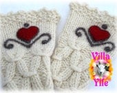 SWEETHEART Off white handknit woollen wristwarmers / cuffs, handknitted & felted - Made To Order (approx 2 weeks)