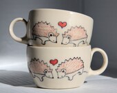 Wedding Gift - Engagement Gift - Pair of Made to Order Ceramic Teacups - Hedgehogs in Love