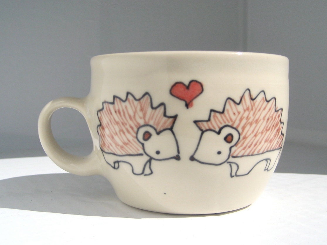 Hedgehog Teacup - Handmade Ceramic Teacup - Hedgehogs in Love - Tea Cup or Coffee Mug
