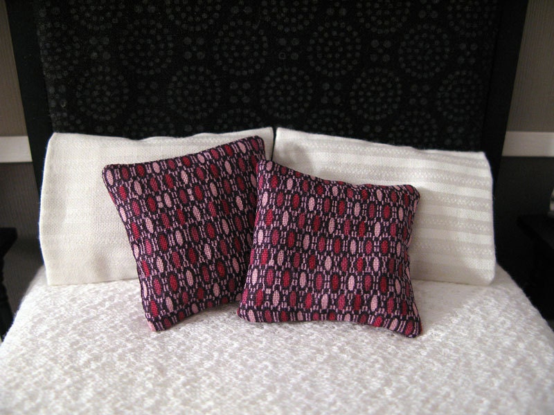 Dollhouse miniature set of 2 purple abstract pillows