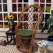 Dollhouse miniature wicker chair with upholstered cushion