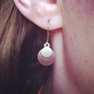 Small Circle Earrings Tags Antique Copper Brass Lever Backs Layered Discs Rounds Circles Tiny Delicate Dainty