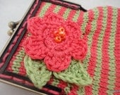 Coral and Green Striped Coin Purse