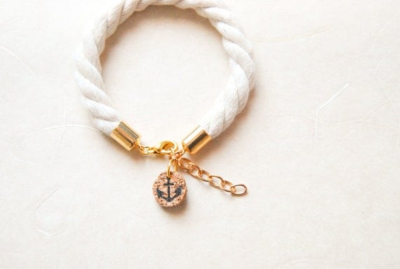 Subtle Sailorette Nautical Rope Bracelet with Anchor Charm - Golden Accent - Made To Order