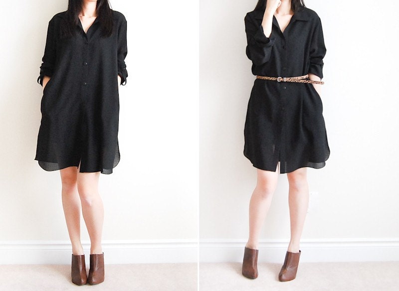 Vintage Black Button Up Shirt DRESS by Donna