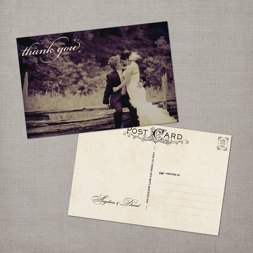 reserved for saoirse28 - Angelina - Vintage Wedding Postcard Thank You Cards