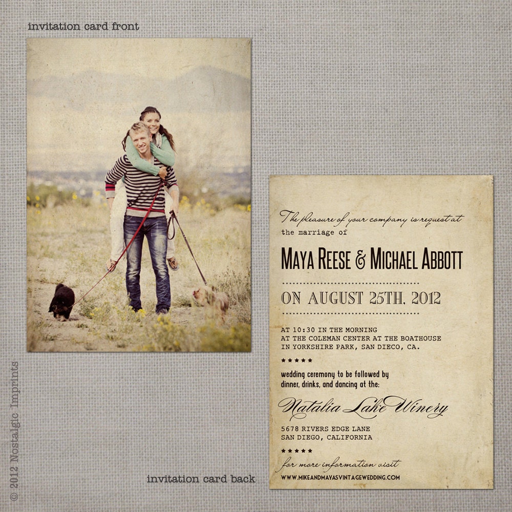 reserved for rscott519 - Vintage Wedding Invitation - Maya (set 2)