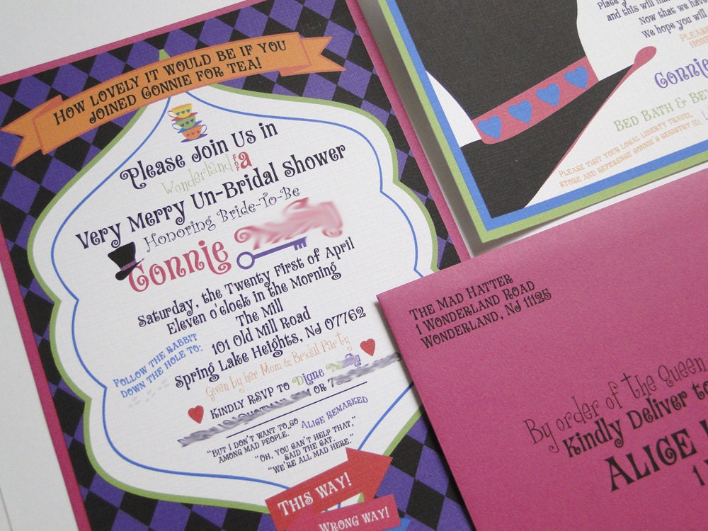 Alice in Wonderland Mad Hatter Bridal Shower Invitations - Made to Order Il_170x135
