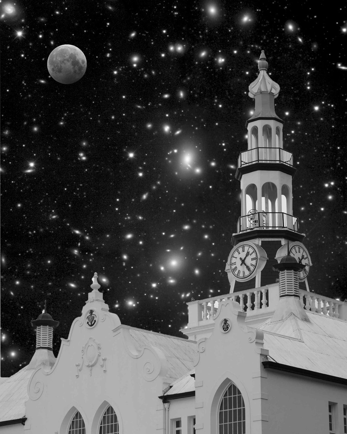 Photo Photograph Photography, Moon Jewels Fine Art Nature Print Night Nighttime Fantasy Wall Nursery Bedroom Teal Blue Green Stars