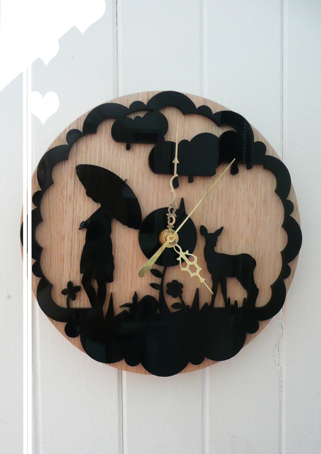 wall clock white. dreamy,whimsical,saving for a rainy day. by snowfawn on etsy