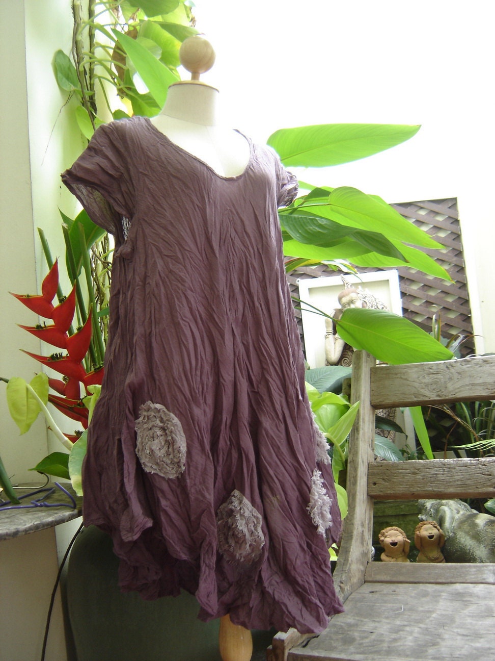 L-XXL Roomy A-Shape Tunic - Short Sleeves - Soft Purple