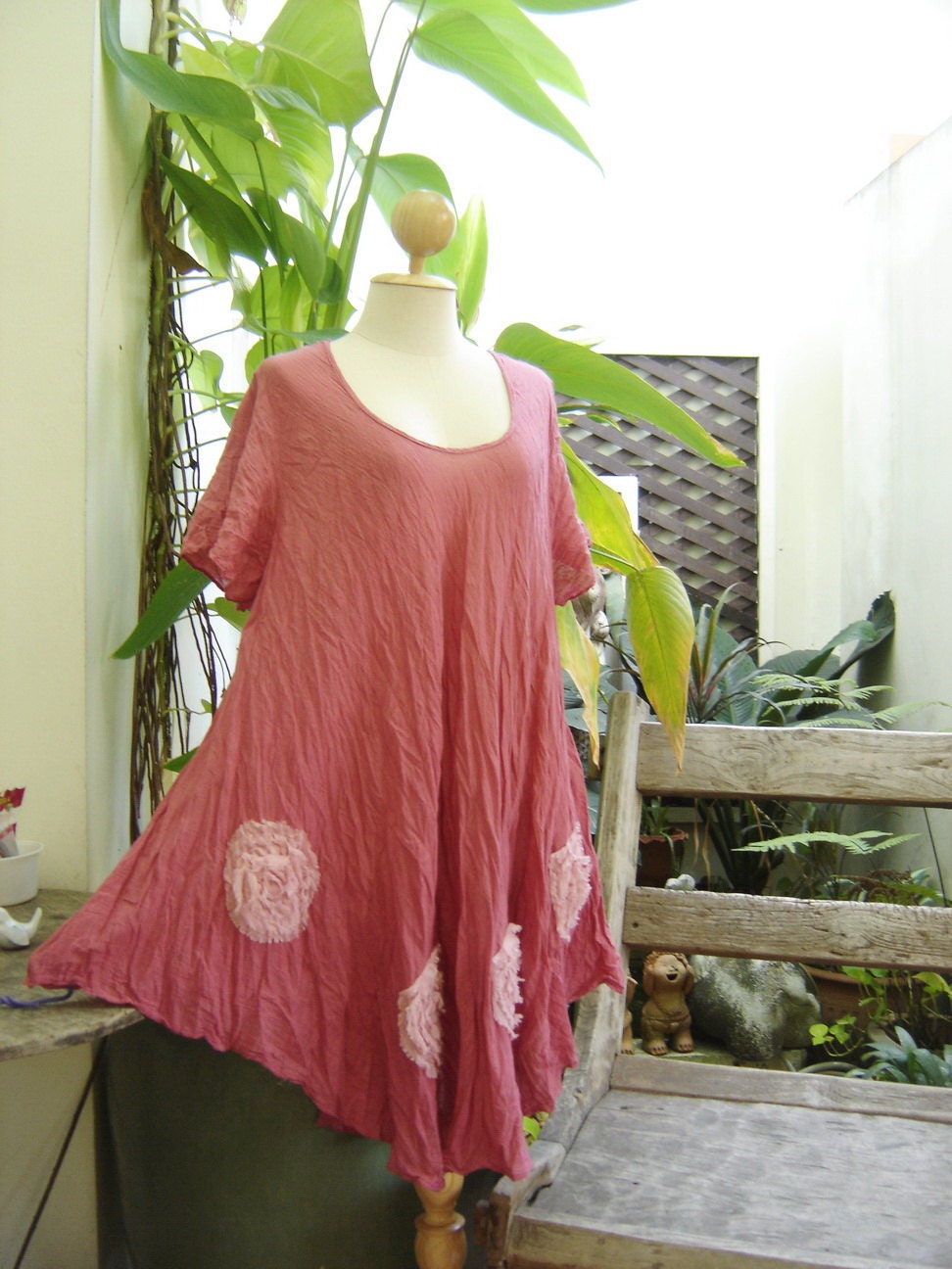 L-XXL Roomy A-Shape Tunic - Short Sleeves - Blush Pink