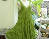 M-XL Double Layers Cotton Dress - Apple Green