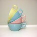 Vintage Pastel Melamine Cups, Spring Aqua Blue, Pink, Yellow, Lot of 4 Aztec Teacups, Retro Kitchen Plastic