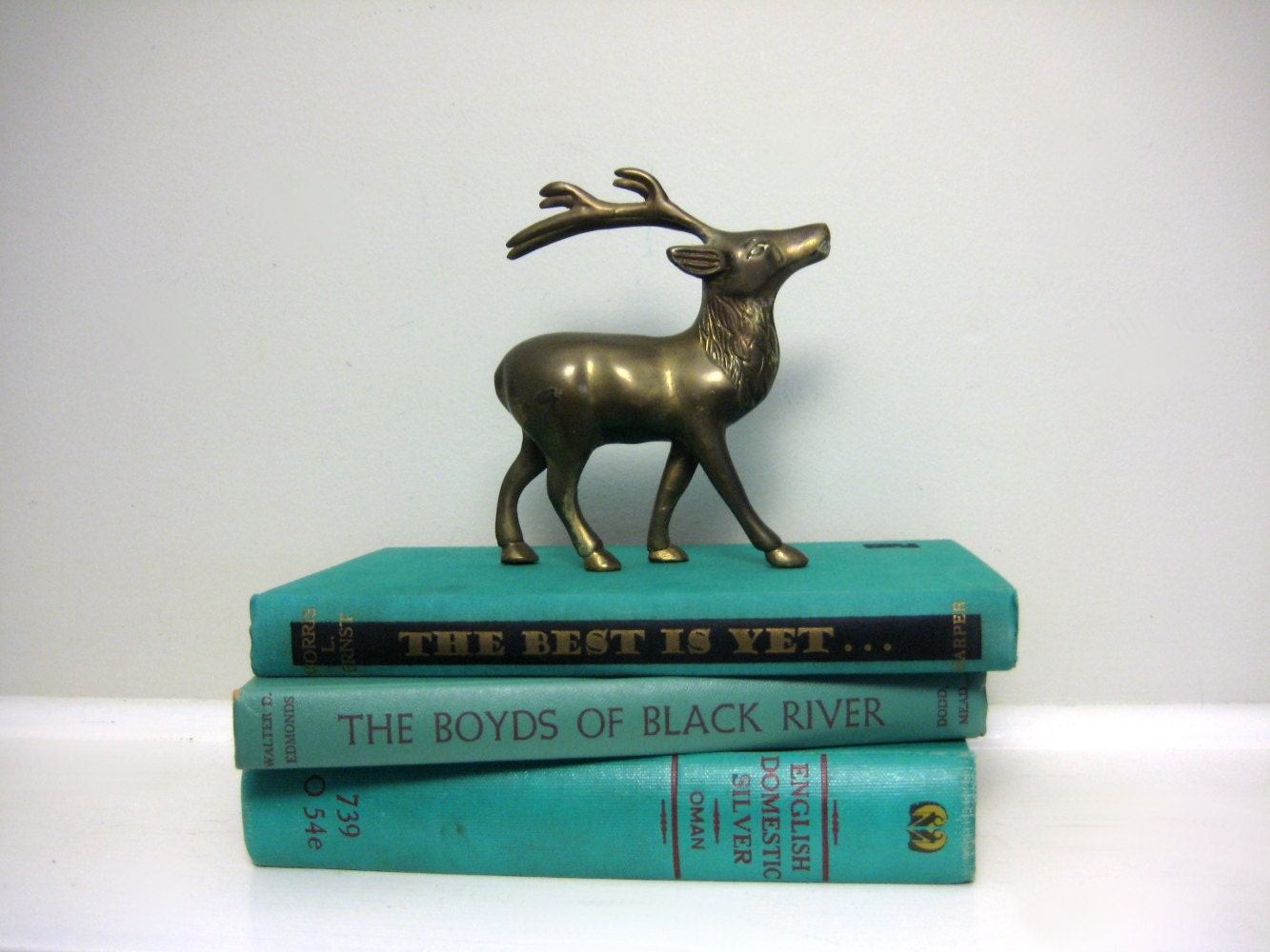 Vintage Brass Deer Figurine, Metal Woodland Animal Statue, Shelf Sitter, Jewelry Display, Earring Holder, Buck with Antlers