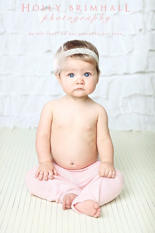 Vintage lace headband with pink rosette and feather SALE