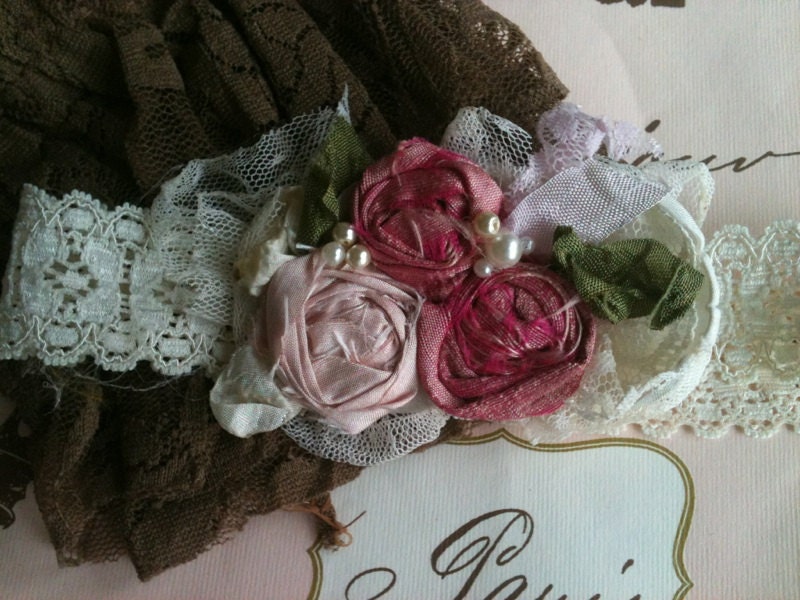 Vintage Cranberry Rosette newborn headband