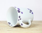 Hand Painted Ceramic Mug Tea Cup With purple flower botanical design Minimalist modern white coffee cup  Decorative Ceramic Art