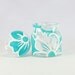Hand Painted Glass Jar Candle Holder Lace white turquoise kitchen decor home decor Decorative Glass Art