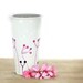Eco friendly Hand Painted Ceramic Travel Mug - Silicone Black Lid Botanical minimalist modern Abstract pink purple white Queen Anne's Lace
