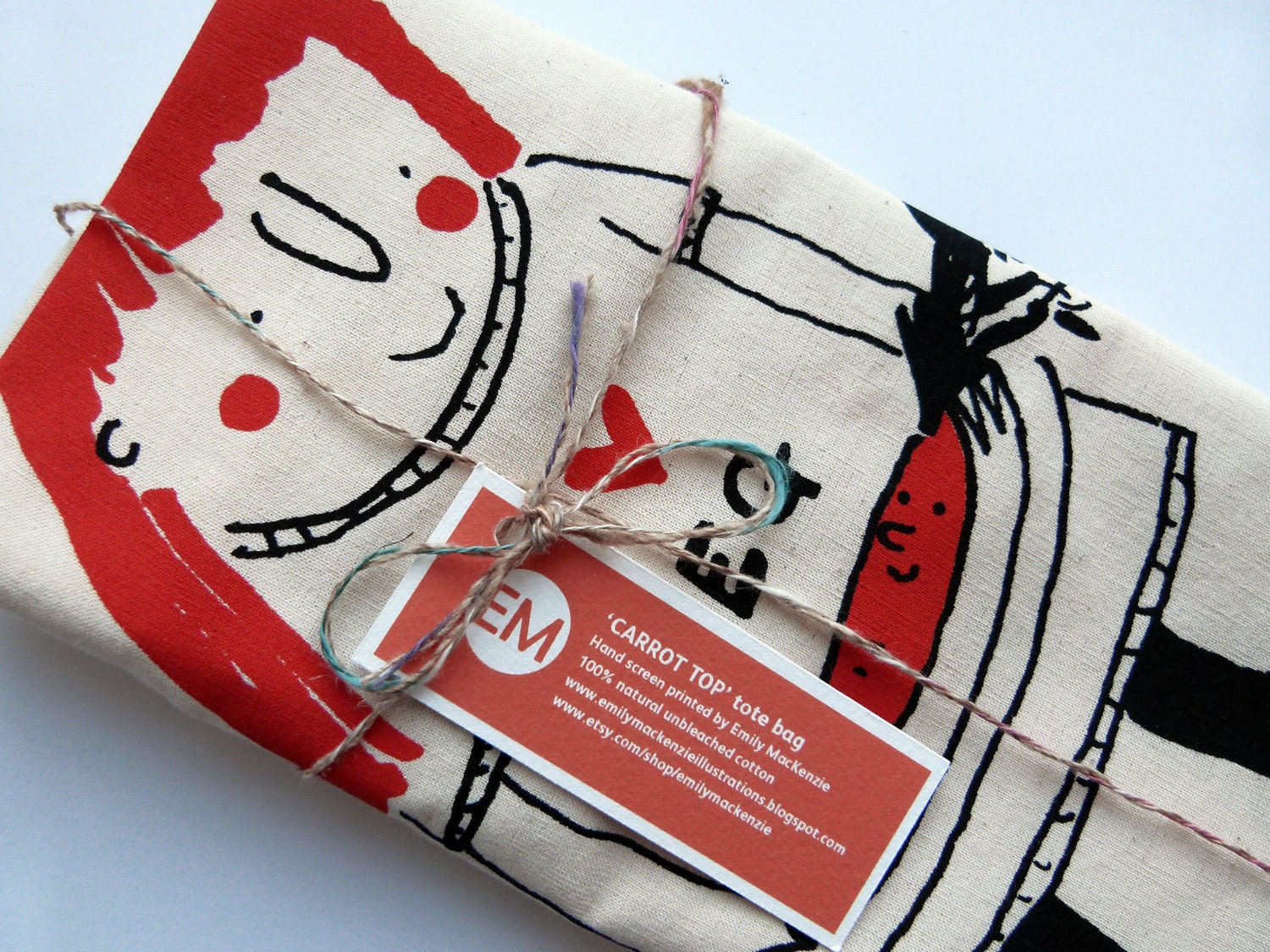 I love vegetables tote bag, vegetarian gift, orange and black Hand screen printed 2 colour tote bag featuring my illustration 'Carrot Top'