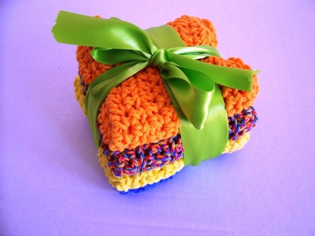 Dish Cloths Pretty Hand Crochet 100% Cotton Yarn