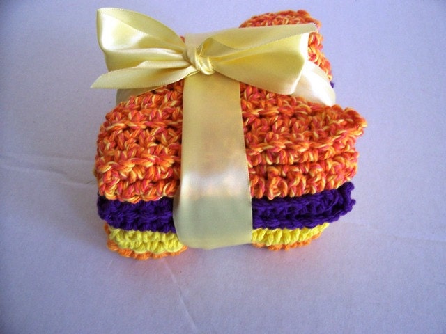 Dish Cloths Pretty Hand Crochet 100% Cotton Yarn