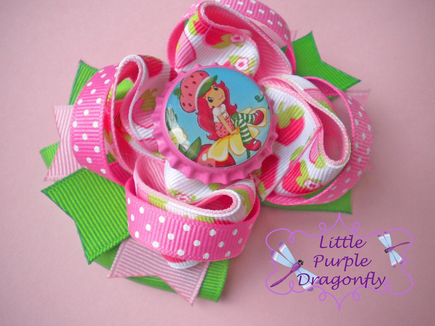 Two Mini Strawberry Shortcake Boutique Hair Bows