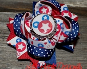 Mouse Head Star Patriotic Mini Boutique Hair Bow Red, White And Blue