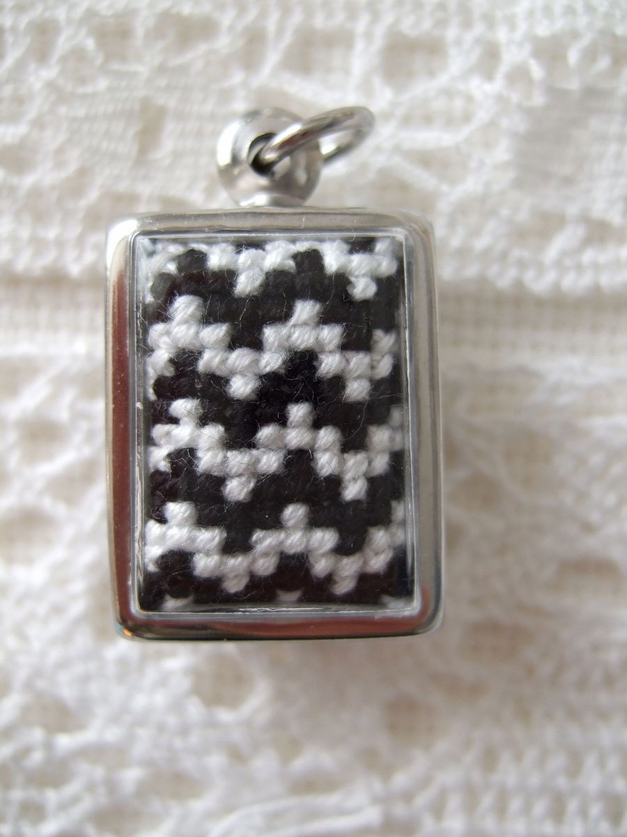 Cross Stitch Pendant - Black & White Chevrons