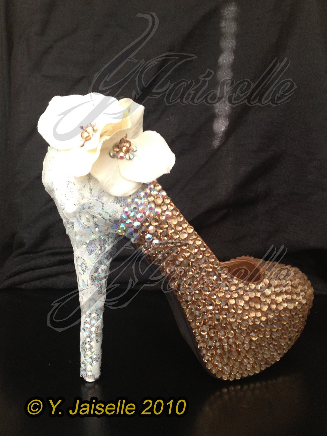 Vintage style crystal wedding heels