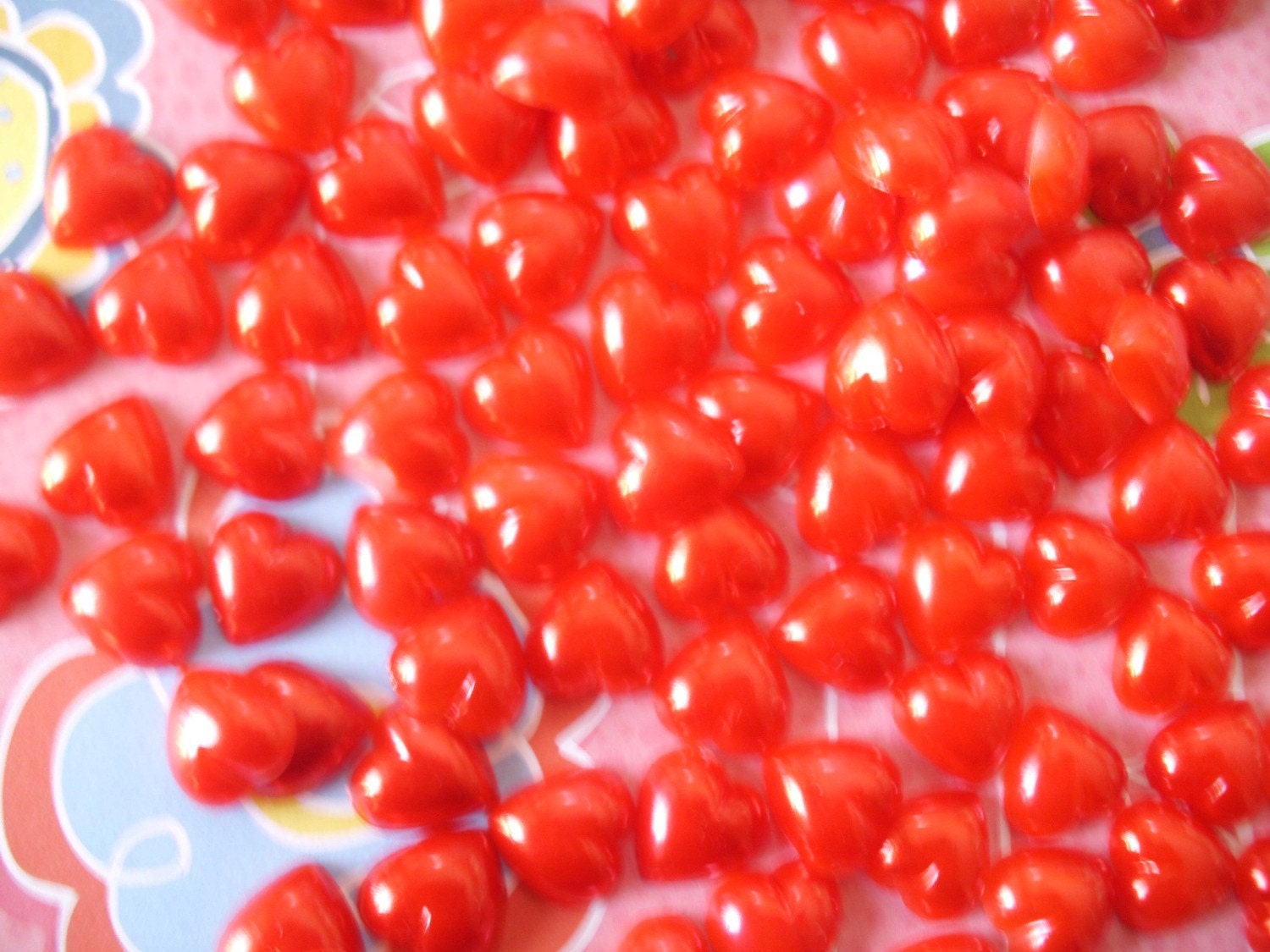 Red heart faux pearl flatbacks 11 mm 50 pcs