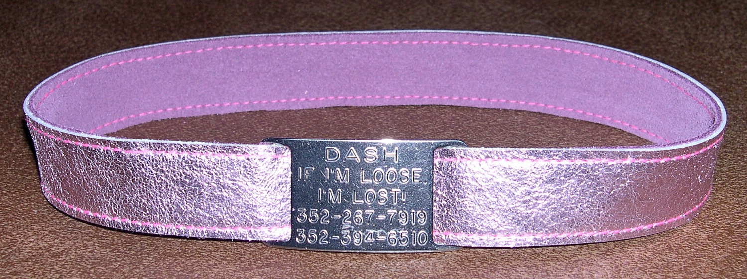 Leather Custom Tag Collar for Greyhounds - Pink Shimmer