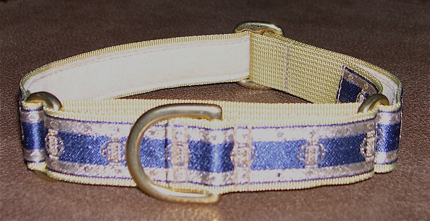 Martingale Collar 1 Inch Wide - Navy Blue and Gold for Greyhounds/Sighthounds