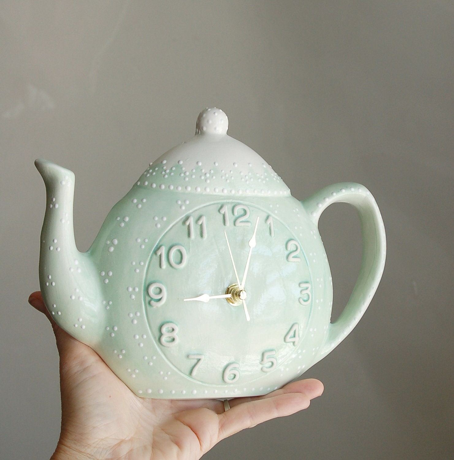 Teapot clock with hand painted detail