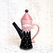 Whimsical Victorian Teapot in Black, Pink and White